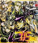  ashiya_kouhei beard binoculars black_eyes blonde_hair blue_hair brown_hair coat dated dollar_sign earrings facial_hair glasses green_eyes hat hazekura_mikitaka headband higashikata_jousuke highres hirose_kouichi jewelry jojo_no_kimyou_na_bouken joseph_joestar kawajiri_hayato kishibe_rohan kuujou_joutarou long_hair multicolored_hair nijimura_okuyasu open_mouth pen pointy_ears pompadour purple_hair signature silver_hair stud_earrings two-tone_hair yellow_eyes 