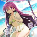  alice_soft beach bikini kentou_kanami long_hair purple_eyes purple_hair rance_(series) rance_03_leazas_kanraku sample sea swimsuit tokuten 