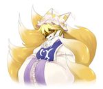  alternate_species anthro canine clothed clothing female fox furrification hat mammal multi_tail ran_yakumo simple_background solo touhou white_background 