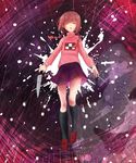  black_legwear braid brown_hair closed_eyes eyebrows_visible_through_hair full_body holding holding_knife kitchen_knife knife loafers long_hair long_sleeves low_twintails madotsuki monotsuki parted_lips pink_sweater purple_skirt shoes skirt solo splatter sweater turtleneck twin_braids twintails yume_nikki 
