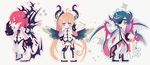  2boys :q ahoge arm_behind_back bangs blonde_hair blue_eyes blue_hair blush_stickers boots brett_graves brown_eyes chibi claws closed_mouth dragon_horns dragon_wings eyepatch full_body garter_straps gloves grey_hair horns iris_ashbery jitome lieat long_hair long_sleeves looking_at_viewer miwasiba multicolored_hair multiple_boys neil_masefield official_art outline outstretched_arm pigeon-toed pointy_ears profile purple_eyes red_background red_hair scales short_hair simple_background skirt smile sparkle standing streaked_hair swept_bangs sword tongue tongue_out twintails two-tone_hair uniform v-shaped_eyebrows very_long_hair weapon white_background white_footwear white_gloves white_skirt wings 