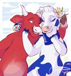  blue_fur bovine cattle ear_piercing eyelashes female female/female flower fur hooves lactaid_cow mammal piercing plant the_laughing_cow 