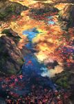  autumn_leaves commentary_request floating floating_object highres no_humans original pippi_(pixiv_1922055) pond reflection rock scenery water 