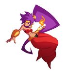  arabian_clothes bracer breasts cleavage earrings fire flame full_body jewelry liyart long_hair medium_breasts navel pointy_ears ponytail purple_hair shantae_(character) shantae_(series) smile solo stomach very_long_hair 