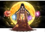  &gt;:) backlighting black_eyes black_hair blouse bow bowtie branch closed_mouth full_body full_moon highres hime_cut houraisan_kaguya jeweled_branch_of_hourai kan_(aaaaari35) long_hair long_skirt long_sleeves looking_at_viewer moon night pink_blouse red_skirt shaded_face sidelocks skirt smile solo standing touhou tsurime v-shaped_eyebrows very_long_hair white_bow white_neckwear wide_sleeves 