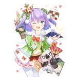  ;3 ;d animal aqua_eyes aran_sweater artist_request coat crown fan folding_fan hair_ornament hand_on_own_chin haori japanese_clothes kadomatsu kagami_mochi koala lavender_hair long_sleeves looking_at_viewer new_year official_art one_eye_closed open_mouth pantyhose rest_and_vacation skirt smile solo sweater transparent_background two_side_up uchi_no_hime-sama_ga_ichiban_kawaii volcano white_legwear 