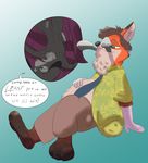  ! anthro belly big_belly canine clothing disney dustyerror english_text female fox half-closed_eyes internal lagomorph lying mammal necktie open_mouth oral_vore pockets rabbit simple_background size_difference stomach_acid text vore zootopia 