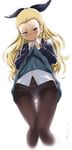  ass_visible_through_thighs assam black_legwear blonde_hair blue_eyes blush cropped_legs crotch_seam girls_und_panzer highres inu_(aerodog) knees_together_feet_apart lifted_by_self long_hair long_sleeves looking_at_viewer looking_down panties panties_under_pantyhose pantyhose school_uniform shirt simple_background skirt skirt_lift solo st._gloriana's_school_uniform sweater sweater_vest thigh_gap thighband_pantyhose twitter_username underwear white_background white_shirt 