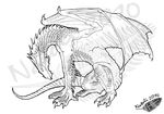  2010 claws dragon feral line_art membranous_wings natoli nude simple_background sitting solo spines traditional_media_(artwork) watermark white_background wings 