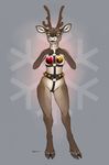  2016 antlers brown_fur cervine covering covering_breasts ecmajor female fur harness hooves horn looking_at_viewer mammal reindeer solo 