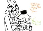  &lt;3 2015 animatronic anthro avian bear bib bird blush bow_tie chicken crossgender dialogue duo english_text female five_nights_at_freddy&#039;s five_nights_at_freddy&#039;s_2 hands_on_shoulders hat inkyfrog machine male mammal massage restricted_palette robot simple_background smile text top_hat toy_chica_(fnaf) toy_freddy_(fnaf) video_games white_background 