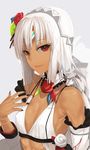  altera_(fate) bare_shoulders black_nails breasts dark_skin fate/extella fate/extra fate/grand_order fate_(series) i-pan light_smile lips looking_at_viewer nail_polish red_eyes small_breasts solo veil white_hair 