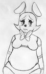  2015 animatronic anthro black_and_white bow_tie breasts crossgender featureless_breasts five_nights_at_freddy&#039;s five_nights_at_freddy&#039;s_2 half-closed_eyes inkyfrog lagomorph machine male mammal monochrome rabbit robot simple_background solo toy_bonnie_(fnaf) video_games white_background 