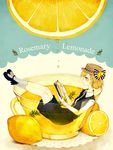  akakura blonde_hair blue_eyes blush book bow collared_dress commentary_request crossed_ankles cup doily dress dripping earrings english food food_themed_earrings fruit gloves hair_bun hat hat_bow high_heels holding holding_book in_container in_cup jewelry lemon lemon_earrings lemon_slice lemonade open_book original reading socks solo striped striped_bow striped_legwear teacup turning_page vertical-striped_legwear vertical_stripes white_gloves 