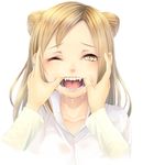  blonde_hair commentary_request demi-chan_wa_kataritai double_bun drooling fangs finger_in_another's_mouth finger_in_mouth koko_(koko3) one_eye_closed open_mouth saliva solo_focus takanashi_hikari teeth tongue vampire 