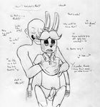  2015 animatronic anthro balls black_and_white blush bow_tie buckteeth clothing cum cum_on_face dialogue duo english_text erection faceless_male five_nights_at_freddy&#039;s five_nights_at_freddy&#039;s_2 human inkyfrog lagomorph machine male male/male mammal monochrome penis rabbit robot simple_background teeth text toy_bonnie_(fnaf) traditional_media_(artwork) undressing video_games white_background 