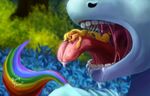  appledash applejack_(mlp) close-up drooling female female/female friendship_is_magic imminent_vore licking micro mouthplay my_little_pony open_mouth ponythroat rainbow_dash_(mlp) saliva teeth tongue tongue_out vore 