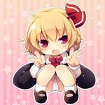  ascot black_dress blonde_hair commentary_request double_v dress full_body hair_ribbon loafers long_sleeves matatabi_(nigatsu) panties pantyshot pantyshot_(sitting) red_eyes ribbon rumia shoes sitting solo squatting touhou underwear v 