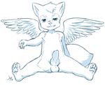  anthro aogami armpits balls canine cub dog erection fur inner_ear_fluff invalid_tag knot male mammal monochrome pawpads penis sitting wings young 