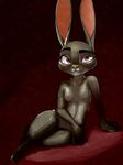  2017 absurd_res anthro blue_eyes casual_nudity disney female flat_chested fur grey_fur hi_res judy_hopps lagomorph long_ears lying mammal nude on_back purple_eyes rabbit short_stack solo surprise wide_hips zigrock001 zootopia 