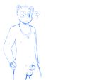  &lt;3 4_fingers anthro balls bell blush cat erection feline hand_on_hip humanoid_penis jewelry male mammal necklace nipples nude one_eye_closed penis precum simple_background solo standing tohfu uncut 