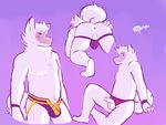  3_toes 4_fingers anthro anus balls blush bulge butt canine clothing dog erection eyes_closed fur humanoid_penis jockstrap male mammal partially_retracted_foreskin penis penis_base precum presenting purple_fur slightly_chubby spread_butt spreading toes tohfu translucent transparent_clothing uncut underwear white_fur 