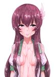  breasts brown_eyes brown_hair hair_ornament kantai_collection kisaragi_(kantai_collection) kumaori long_hair looking_at_viewer open_clothes puffy_sleeves school_uniform serafuku small_breasts smile solo upper_body wet wet_clothes 