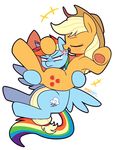  2017 absurd_res angry applejack_(mlp) blonde_hair carrying cowboy_hat cutie_mark duo earth_pony equine eyes_closed female feral freckles friendship_is_magic hair hat hi_res horse mammal marenlicious multicolored_hair multicolored_tail my_little_pony open_mouth pegasus pony rainbow_dash_(mlp) rainbow_hair rainbow_tail simple_background unamused white_background wings 
