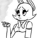  2015 animatronic anthro black_and_white bow_tie breasts crossgender drugs female five_nights_at_freddy&#039;s five_nights_at_freddy&#039;s_2 half-closed_eyes inkyfrog lagomorph machine mammal marijuana monochrome rabbit robot simple_background small_breasts smoking solo stoned toy_bonnie_(fnaf) video_games white_background 