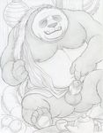  anthro balls bear bottomless clothed clothing clothing_aside cushion dudebulge erection foreskin_pull greyscale humanoid_penis kung_fu_panda li_shan male mammal monochrome moobs nipples overweight overweight_male panda partially_retracted_foreskin pencil_(artwork) penis reclining signature sitting solo spread_legs spreading teapot traditional_media_(artwork) uncut uncut_with_sheath vein veiny_penis 