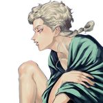  1boy androgynous blonde_hair braid earrings from_side giorno_giovanna jewelry jojo_no_kimyou_na_bouken male_focus parted_lips profile red_eyes simple_background solo white_background zakki 