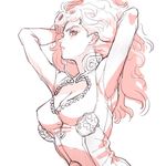  1girl arms_up cleavage genderswap genderswap_(mtf) giorno_giovanna jojo_no_kimyou_na_bouken looking_at_viewer partially_colored profile simple_background solo upper_body wavy_hair white_background zakki 
