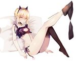  animal_ears artoria_pendragon_(all) ass blonde_hair breasts cat_ears cat_lingerie commentary_request fate/stay_night fate_(series) flat_ass hair_bun korean_commentary looking_at_viewer medium_breasts meme_attire panties pillow saber_alter socks solo underwear weed_(astarone) yellow_eyes 