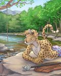  &lt;3 boxers_(clothing) cane cheetah chewycuticle clothed clothing creek eyes_closed feline male mammal mountain nap outside peaceful river riverbank solo spotthecat sunbathing topless tree underwear woodland 
