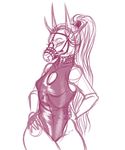  adeloo anthro armpits clothed clothing collar equine female horse looking_at_viewer mammal restricted_palette sketch solo spiked_collar spikes swimsuit wide_hips 