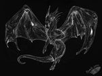  2011 ambiguous_gender black_background claws dragon feral horn membranous_wings natoli simple_background solo traditional_media_(artwork) watermark wings 