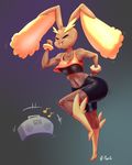  breasts brown_fur clothing exercise eyes_closed female fur lopunny ltomb midriff musical_note nintendo open_mouth pok&eacute;mon pok&eacute;morph smile solo sweat video_games 