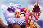  avian drooling duo equine feathered_wings feathers female feral fluttershy_(mlp) friendship_is_magic gilda_(mlp) hair mammal my_little_pony pegasus pink_hair ponythroat saliva tongue vore wings 