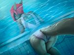 2017 anthro bubble butt camel_toe clothing female fish hair hi_res marine partially_submerged photonoko shark solo swimming_pool swimsuit water 