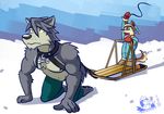  canine clothed clothing dog husky kouya_(morenatsu) mammal morenatsu shun_(morenatsu) snow topless ventkazemaru winter 