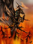  2011 claws day digital_media_(artwork) dragon feral fire horn membranous_wings natoli outside solo tree watermark wings yellow_eyes 