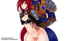  1boy 1girl abs armor blush bottomless breasts clenched_teeth embarrassed garen_crownguard green_eyes grinding hetero katarina_du_couteau league_of_legends long_hair mole_games mole_studio muscles navel patreon penis pussy red_hair rozarin scar smile tattoo thigh_sex toned uncensored vaginal white_background 