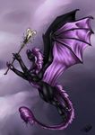  5_fingers black_skin digital_media_(artwork) dragon feral flying hair horn membranous_wings natoli nude purple_eyes purple_hair watermark wings 