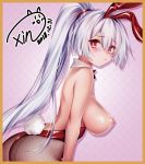  1girl animal_ears back blush breasts bunny_ears bunny_tail commentary commentary_request fate/grand_order fate_(series) long_hair looking_at_viewer nipples obiwan ponytail red_eyes silver_hair solo tail 