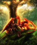  2018 avian claws day detailed_background dragon duo feathered_wings feathers feral forest gryphon hydlunn membranous_wings outside scales scalie sitting solo standing tree western_dragon wings 