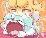  blue_fur clothing cocotama duo eating fur himitsu_no_cocotama humor japanese_text lying male mogutan_(cocotama) nettsuu panties parine saliva star_eyes tears text tongue underwear yellow_fur 