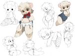  anthro bow caprine clothed clothing cub female fishnet fur looking_at_viewer mammal navel noriburu rear_view sheep sitting smile solo standing underwear white_fur young 