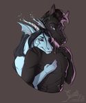  adeloo anthro dragon duo equine facial_piercing female hair horn horse hug male male/female mammal nose_piercing nude piercing scar smile 