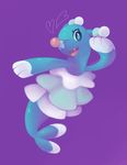  &lt;3 2016 anthro blue_eyes brionne cute female looking_at_viewer mammal marine nintendo nyankyuu_(artist) open_mouth pinniped pok&eacute;mon pose purple_background simple_background solo swimming video_games 