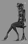  adeloo anthro cervine deer eyes_closed female garter horn hybrid mammal monochrome sitting solo 